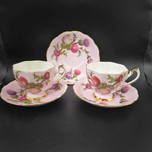 Vintage Queen’s Rosina Thistle Teacup and Saucer Set Gold Trim England - Picture 1 of 11